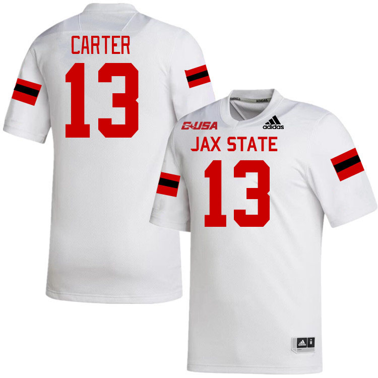 #13 Derek Carter Jacksonville State Gamecocks College Football Jerseys Stitched-White